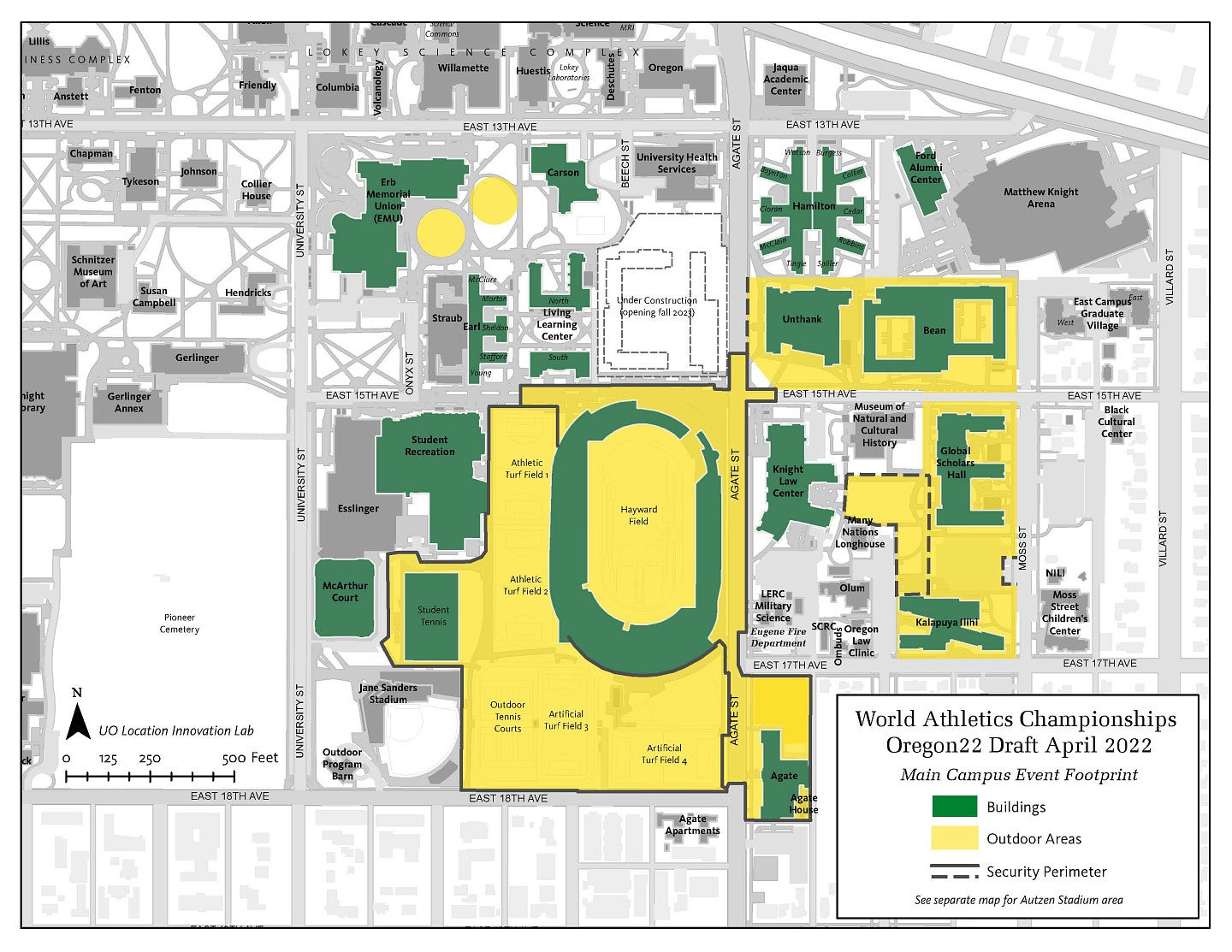 World Athletics Championship Oregon22 Main Campus Footprint